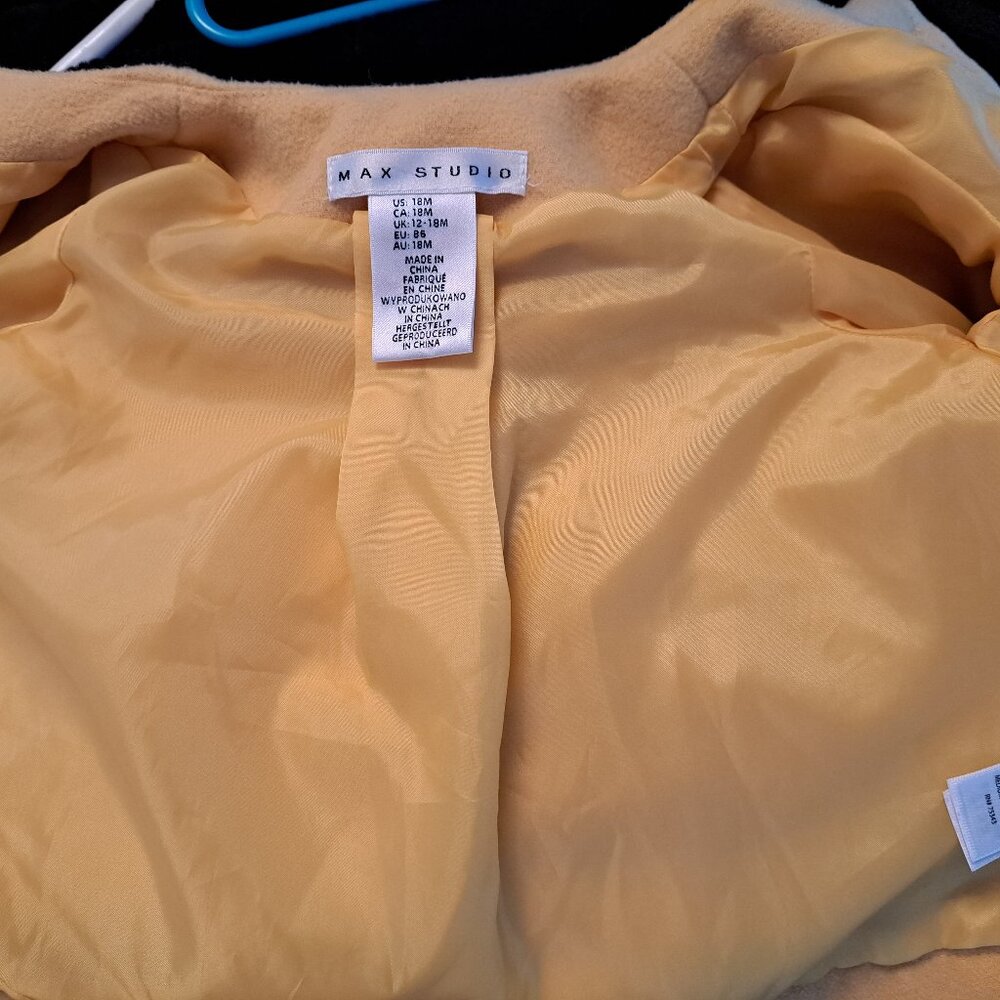 Max Studio Girl's Mustard Yellow Double-Breasted Pea Coat W/Bow Accents 18M - Picture 8 of 8